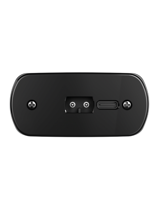 Black electronic device with ports on a white background