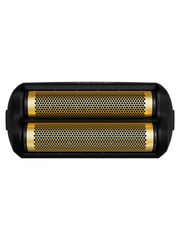 Black and gold cylindrical product on a white background