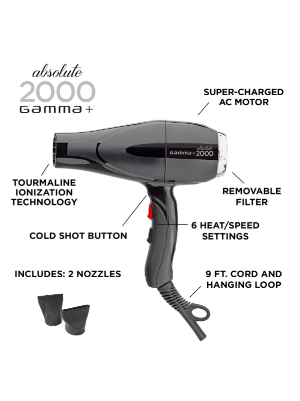 Gamma+ Absolute 2000 Hair Dryer – High Heat & Fastest Drying — Vip