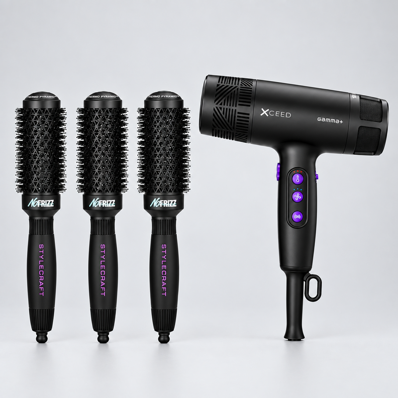 Gamma+ XCeed Professional Dryer + FREE StyleCraft NoFrizz 3-Brush Set