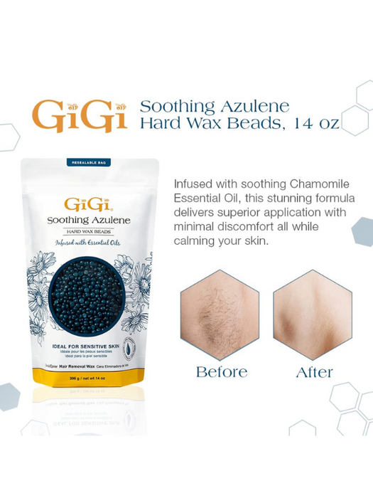 Gigi Hard wax beads azulene before and after