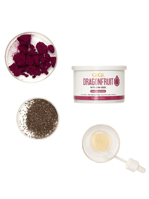 GIGI Dragonfruit with Chia Seed skincare product and ingredients on a white background