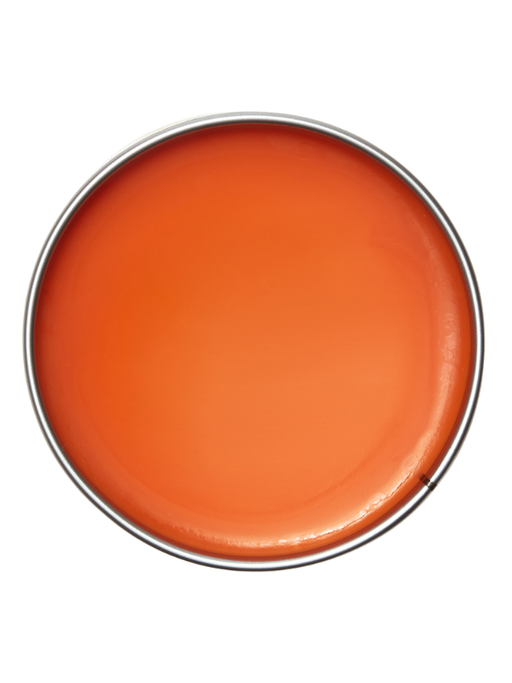 Orange paint swatch in a metal can on a white background