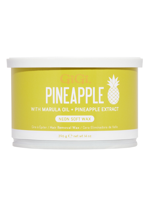 Neon soft wax container with pineapple flavor on a white background