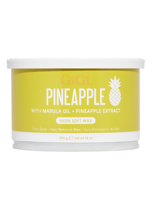 Neon soft wax container with pineapple flavor on a white background