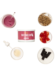 Collection of skincare products including a jar, dropper, and containers with different textures and colors on a white background.