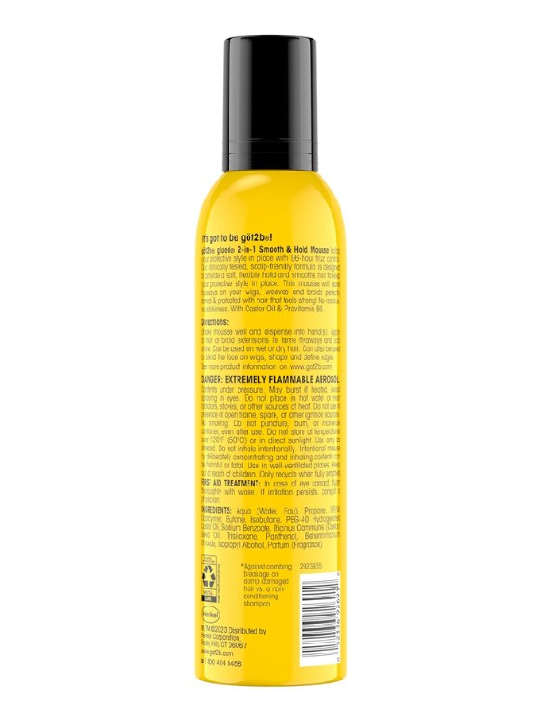 Got2b Glued Smooth & Hold Hair Mousse 8oz Back of Bottle