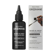 Black bottle of Red Pro Groomane Beard & Lineup with packaging on a white background