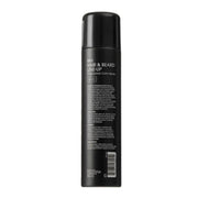 Black hair spray can with text on a white background