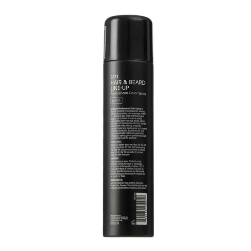 Black hair spray can with text on a white background