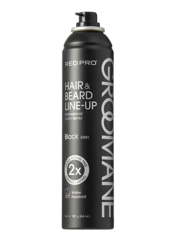 Black can of Groomane  Hair & Beard Line-Up spray on a white background