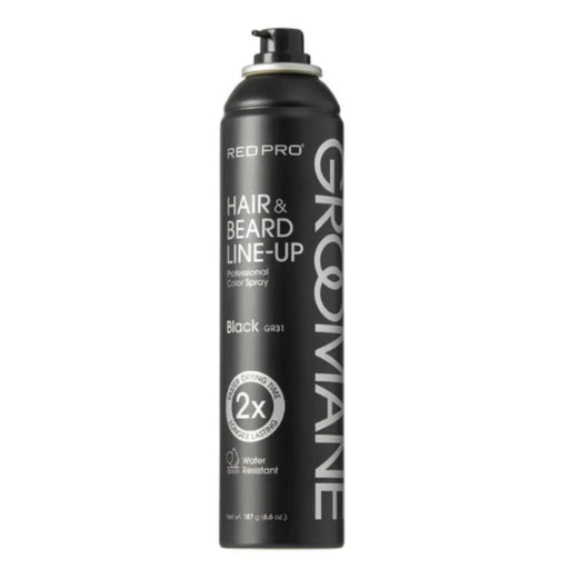 Black can of Grooviane Red Pro Hair & Beard Line-Up spray on a white background