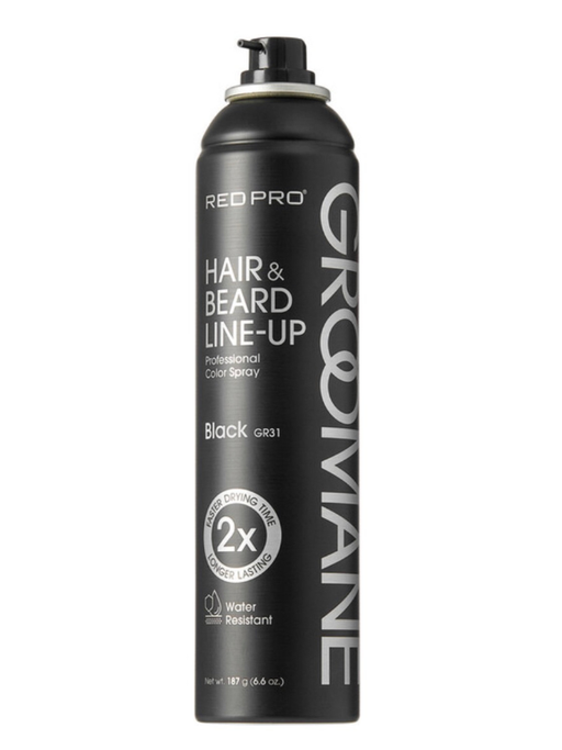 Black can of Groomane  Hair & Beard Line-Up spray on a white background