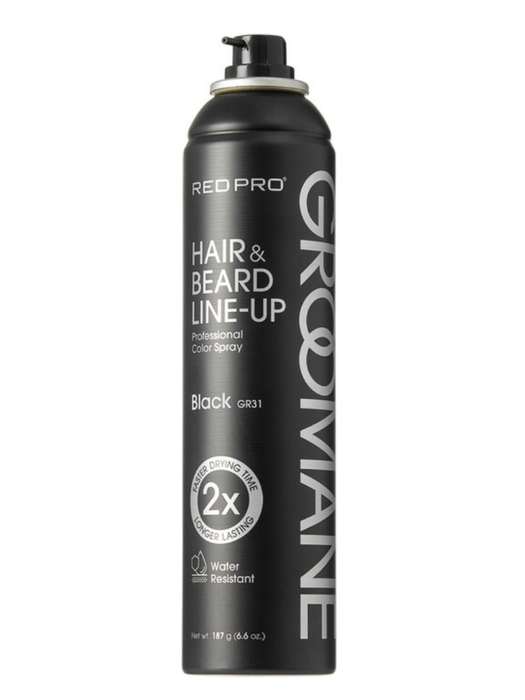 Black can of Groomane  Hair & Beard Line-Up spray on a white background