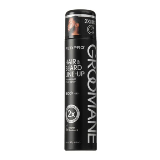 Groomane hair and beard line-up spray can on a white background