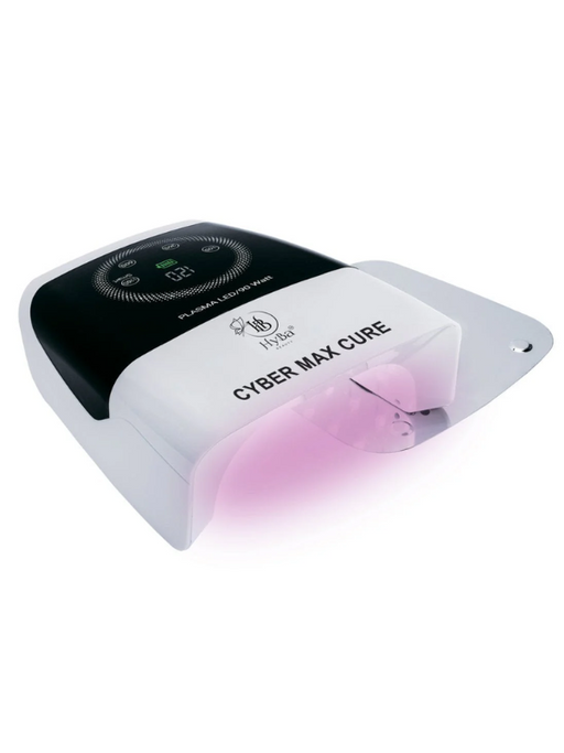 Cyber Max Cure nail dryer with pink light on a white background