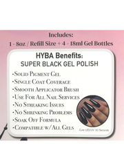 HYBA nail gel polish kit with benefits listed on a pink background