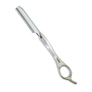 Metallic hair styling razor on a white background