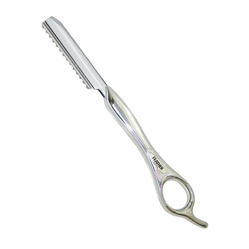 Metallic hair styling razor on a white background