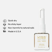 Kiss Gel Pro nail polish bottle with product features on a white background