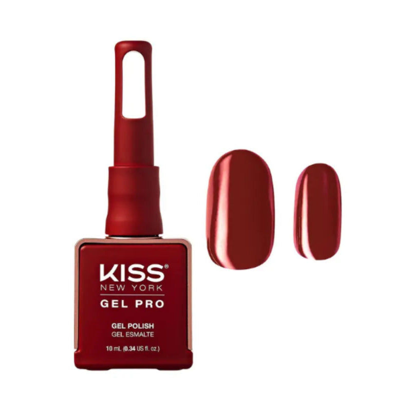 Kiss Gel Pro gel polish bottle with a red color swatch on a white background
