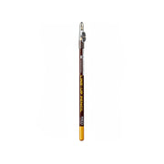 Eyebrow pencil with brown casing and yellow tip on a white background