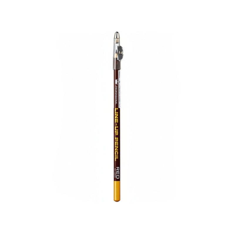 Eyebrow pencil with brown casing and yellow tip on a white background