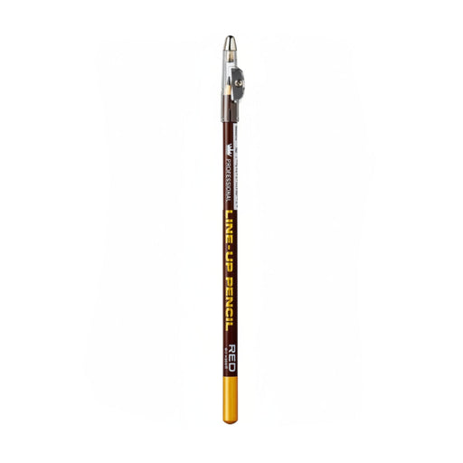 Eyebrow pencil with brown casing and yellow tip on a white background