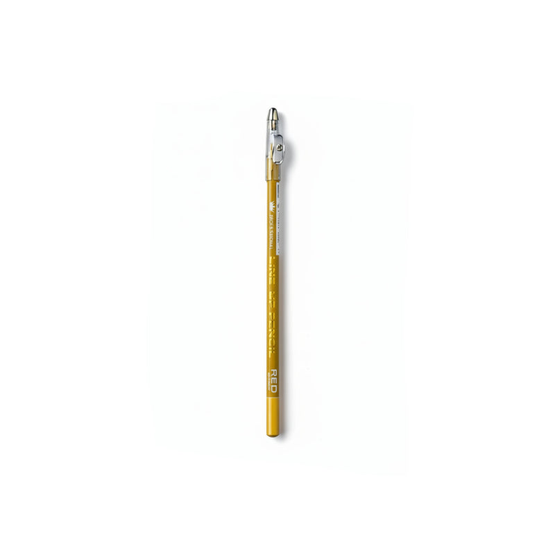 Yellow pencil with a metal cap on a white background