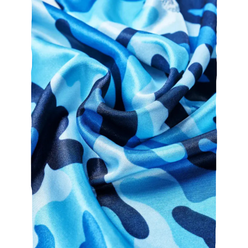 Close-up of blue and black patterned fabric