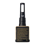 Black and gold object with text on a white background