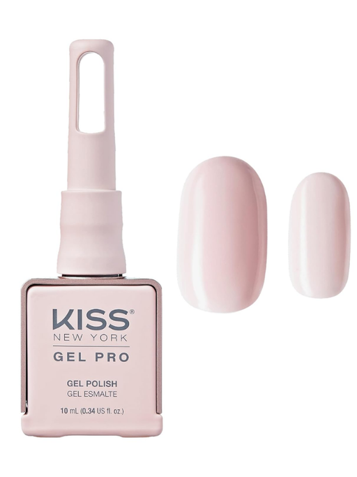 Kiss Gel Pro nail polish bottle with a sample of pink nail color on a white background