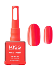 Kiss New York Gel Pro nail polish bottle with a sample of red nail color on a white background