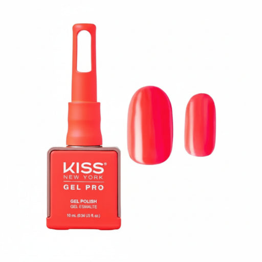 Kiss New York Gel Pro nail polish bottle with a sample application on nails on a white background