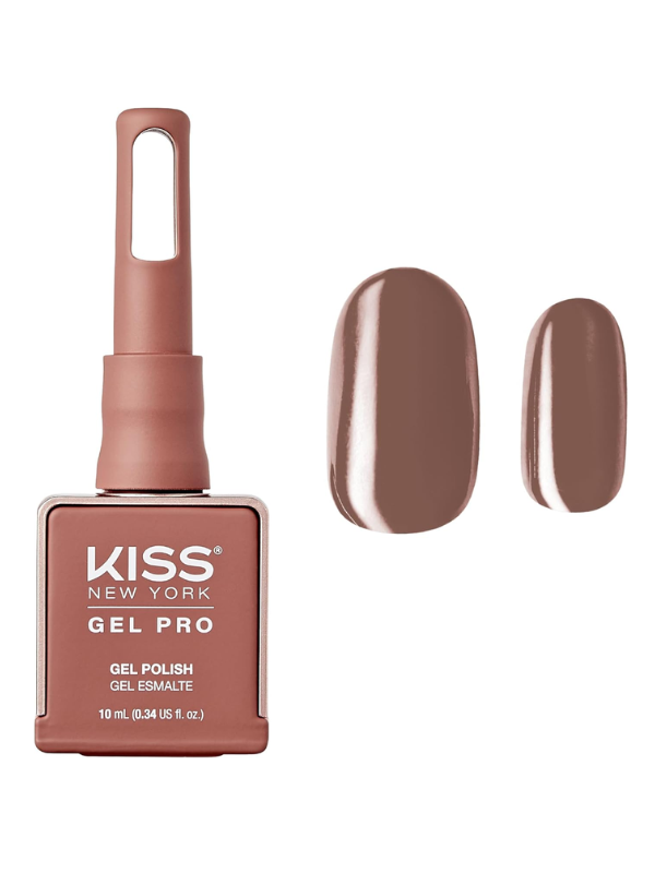 Kiss Gel Pro nail polish bottle with a sample application on a white background