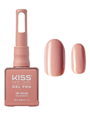 Kiss Gel Pro nail polish bottle with a sample application on a white background