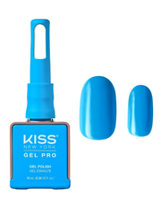 Kiss New York Gel Pro nail polish bottle with blue gel polish on a white background