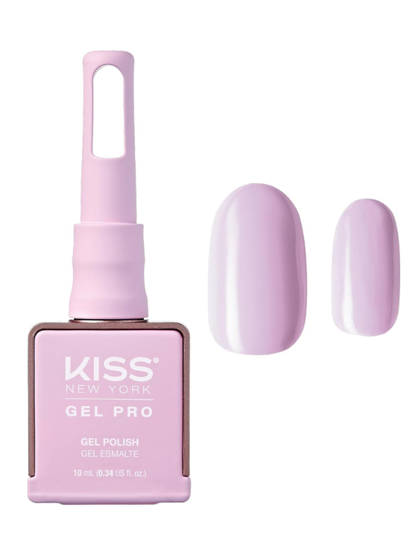 Kiss New York Gel Pro nail polish bottle with a matching nail color on a white background