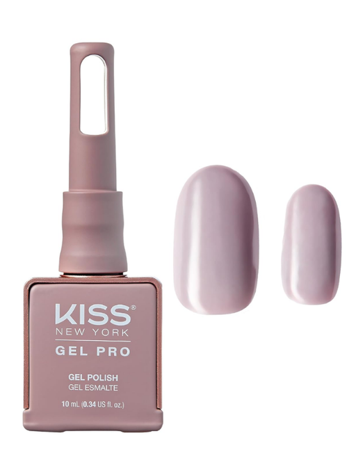 Kiss New York Gel Pro nail polish bottle with a sample application on a white background