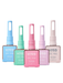 Set of five KISS Gel Pro nail polish bottles in pastel colors on a white background