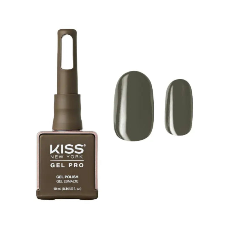 Kiss Gel Pro gel polish bottle with a sample application on a white background