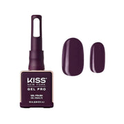 Kiss Gel Pro gel polish bottle with a swatch of purple nail color on a white background