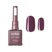 Kiss Gel Pro gel polish bottle with a swatch of purple nail color on a white background