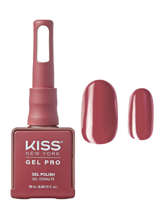Kiss Gel Pro nail polish bottle with a sample application on nails against a white background