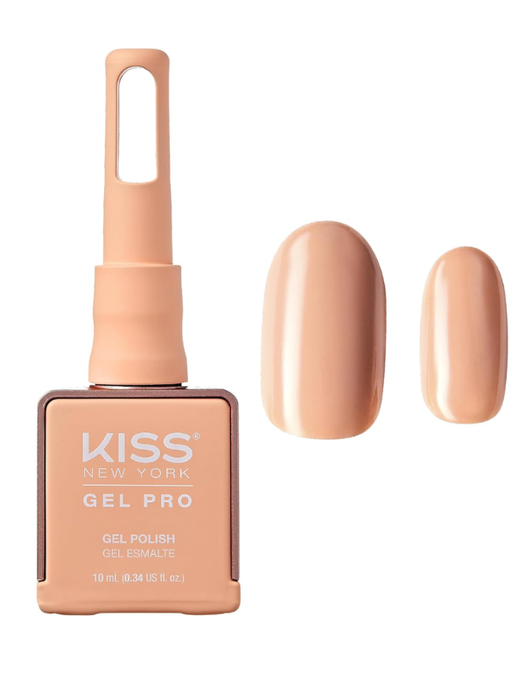 Kiss New York Gel Pro nail polish bottle with a sample on a white background