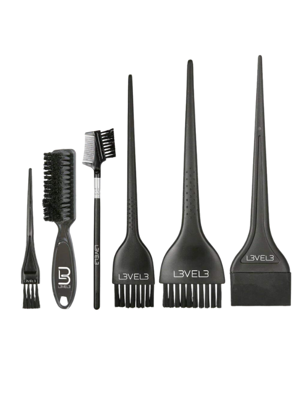 Set of Level 3 hair styling tools on a white background