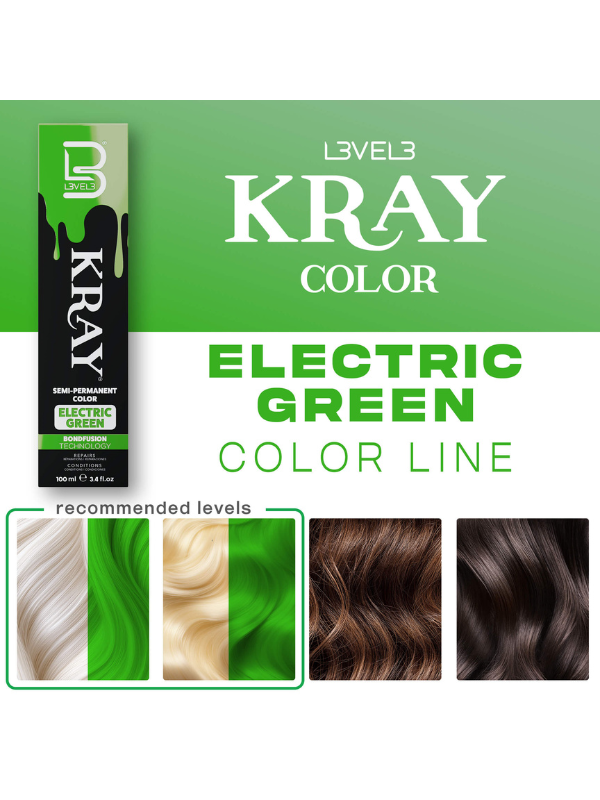 Color line for L3vel3 Kray Electric Green Semi Permanent Hair Color 