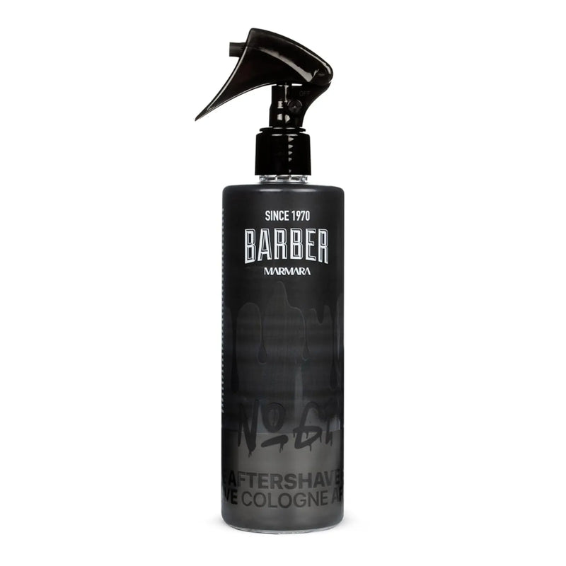 Black bottle of Marmara Barber aftershave cologne number 61 on a white background