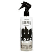 White and black bottle of Marmara Barber aftershave cologne number 66 on a white background