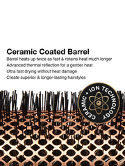 Ceramic coated barrel with text about its features on a white background